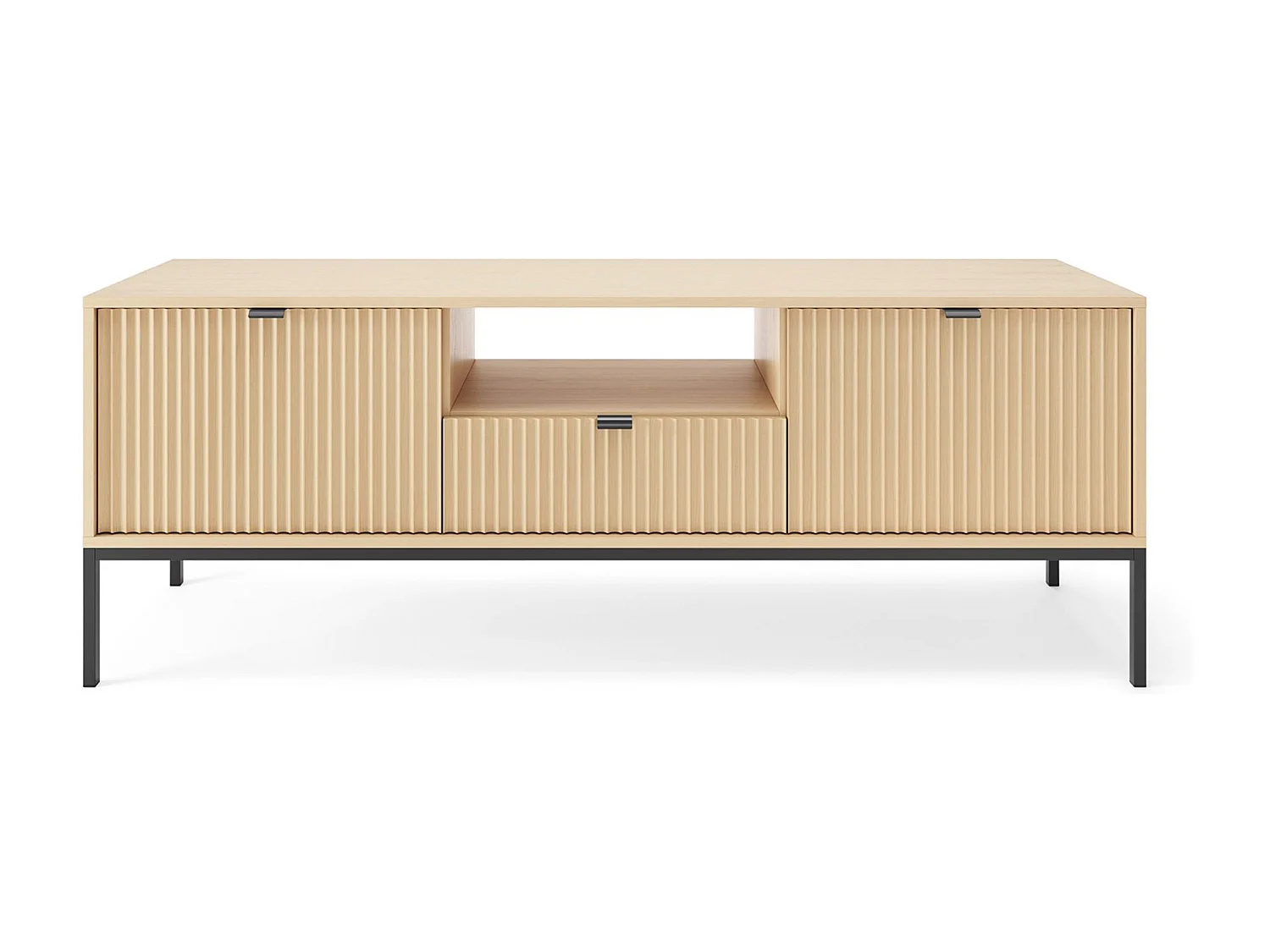 TV-Lowboard mit Schublade und schwarzem Gestell – Eiche Vicenza Optik – 154 cm – VELLORE