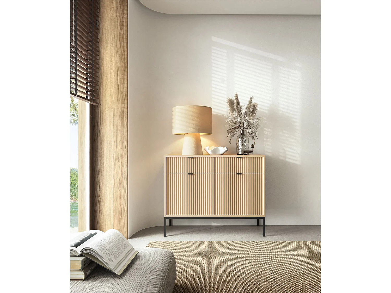 Sideboard met 2 deuren – Eiken Vicenza-look met zwart frame – 104 cm – VELLORE