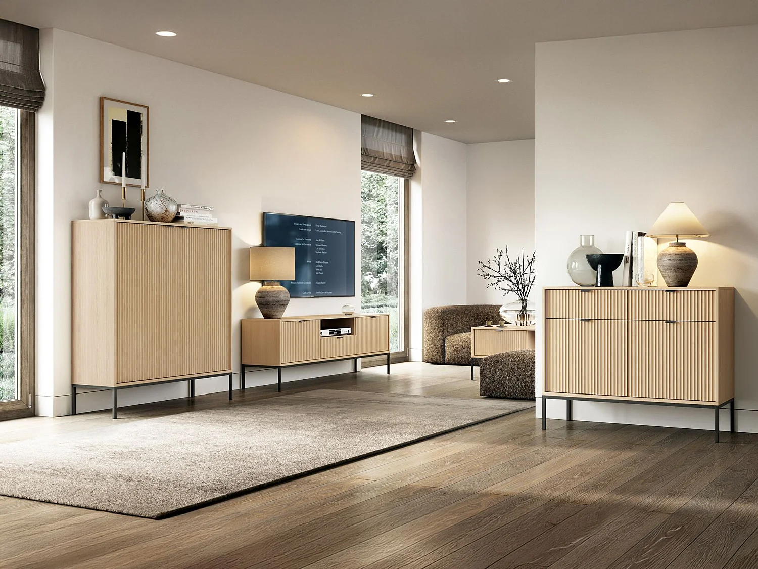 Sideboard met 2 deuren – Eiken Vicenza-look met zwart frame – 104 cm – VELLORE