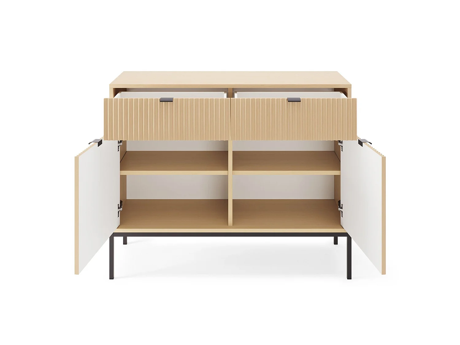 Buffet 2 portes - 104 cm - aspect chêne avec pieds noirs - VELLORE