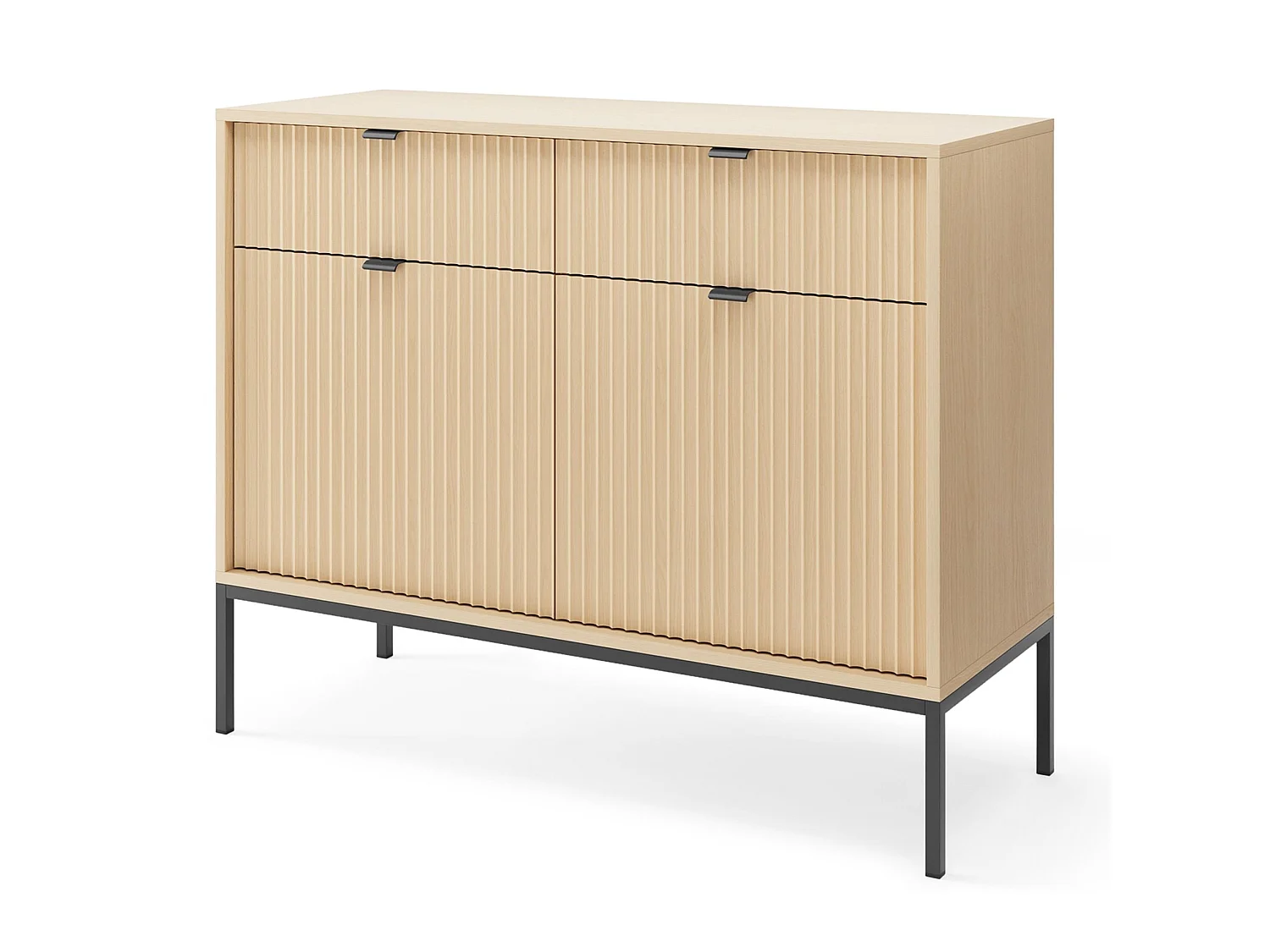 Buffet 2 portes - 104 cm - aspect chêne avec pieds noirs - VELLORE