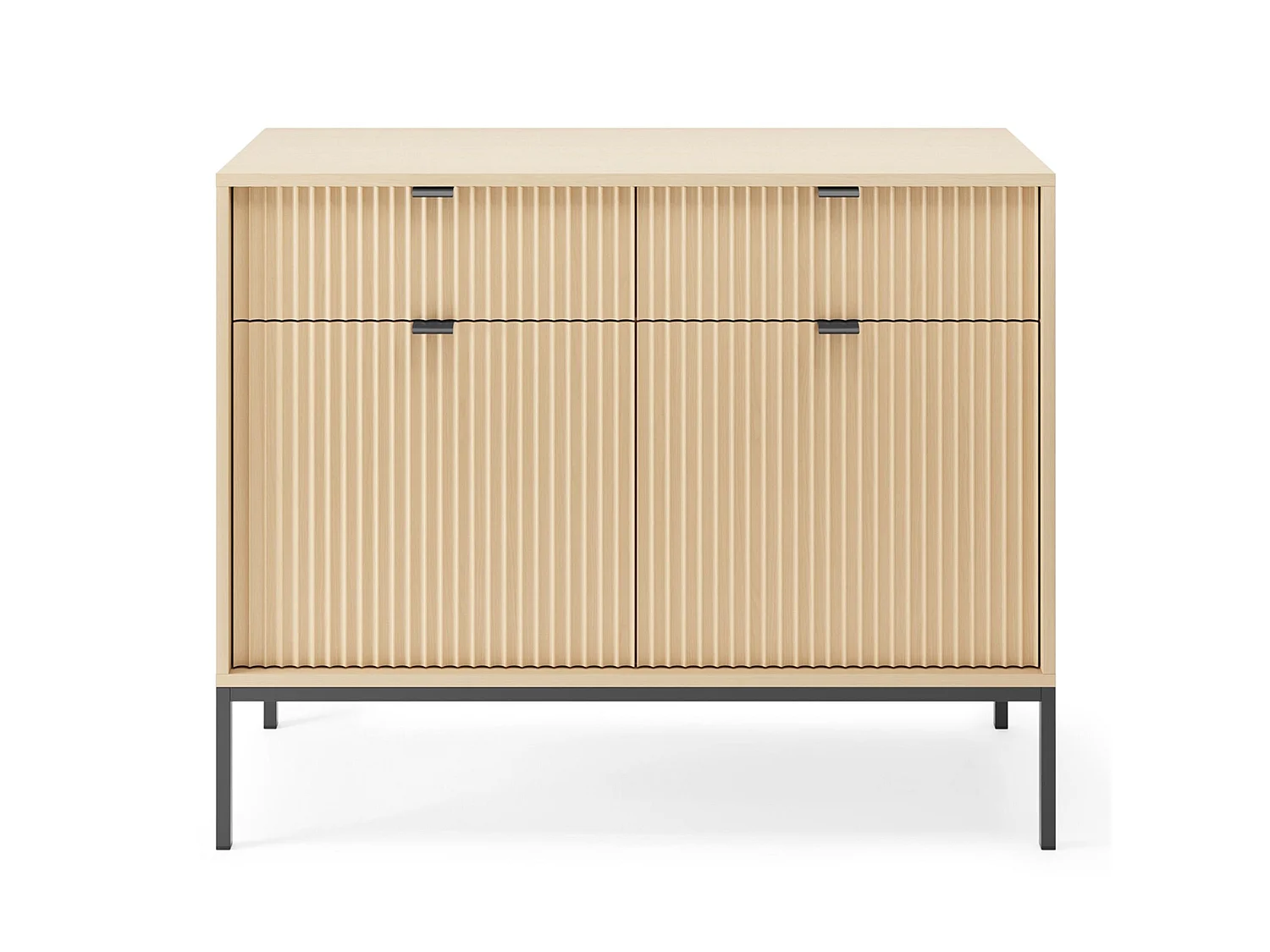 Buffet 2 portes - 104 cm - aspect chêne avec pieds noirs - VELLORE