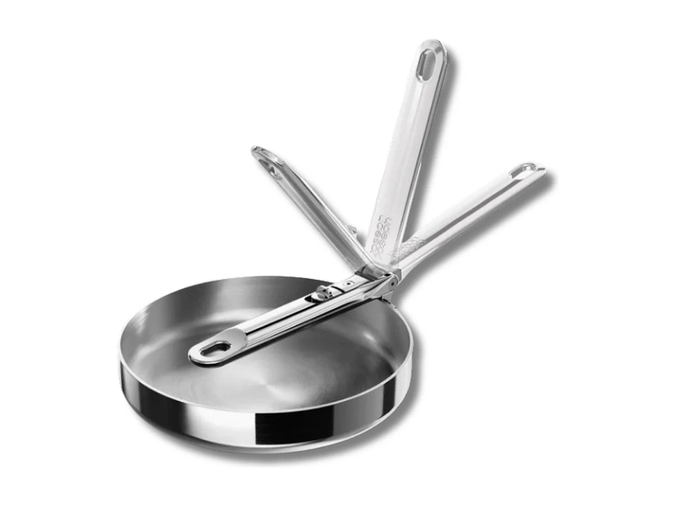 Poêle Space Steel 20 cm (8") en inox, poignée pliable, idéale pour les petites cuisines, facile à nettoyer et à ranger.
