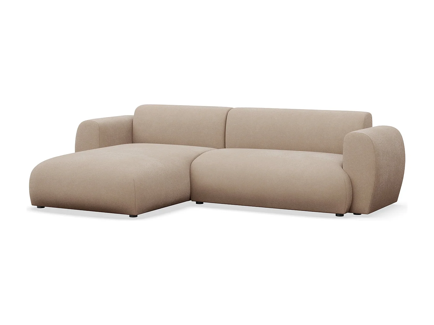 Canapé d'angle convertible 3 places en tissu chenille beige EMIA