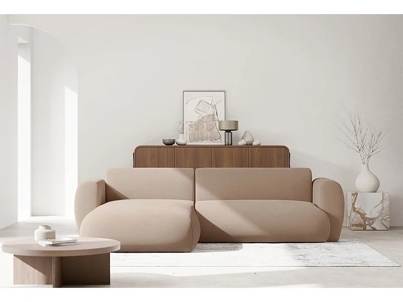 Canapé d’angle avec chenille facile d’entretien – couchage – Beige – gauche – EMIA