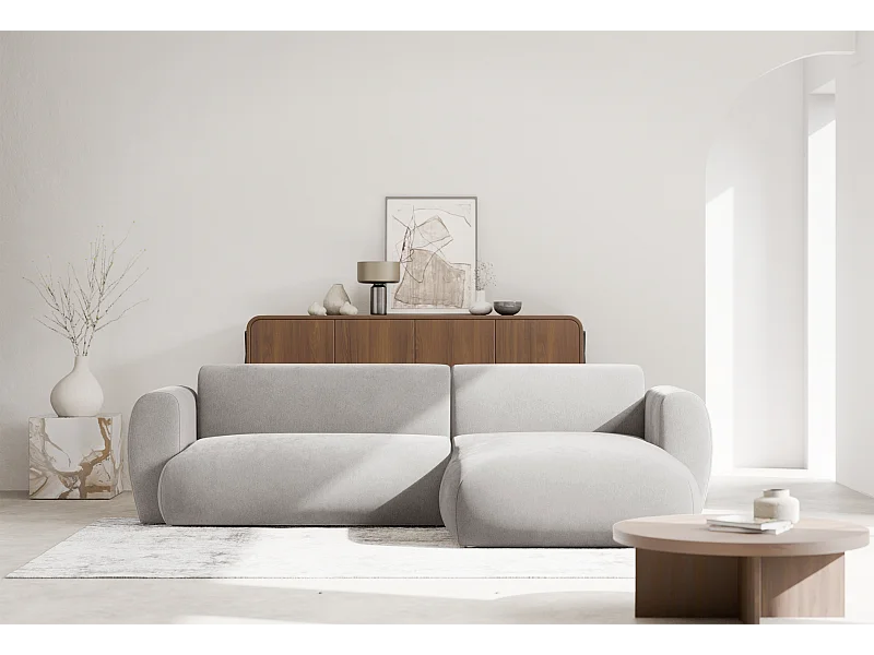 Ecksofa mit Chenillebezug – Schlaffunktion – Hellgrau – rechts – EMIA