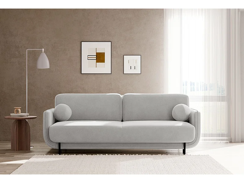 Canapé convertible 3 places – velours – gris clair – OVALS