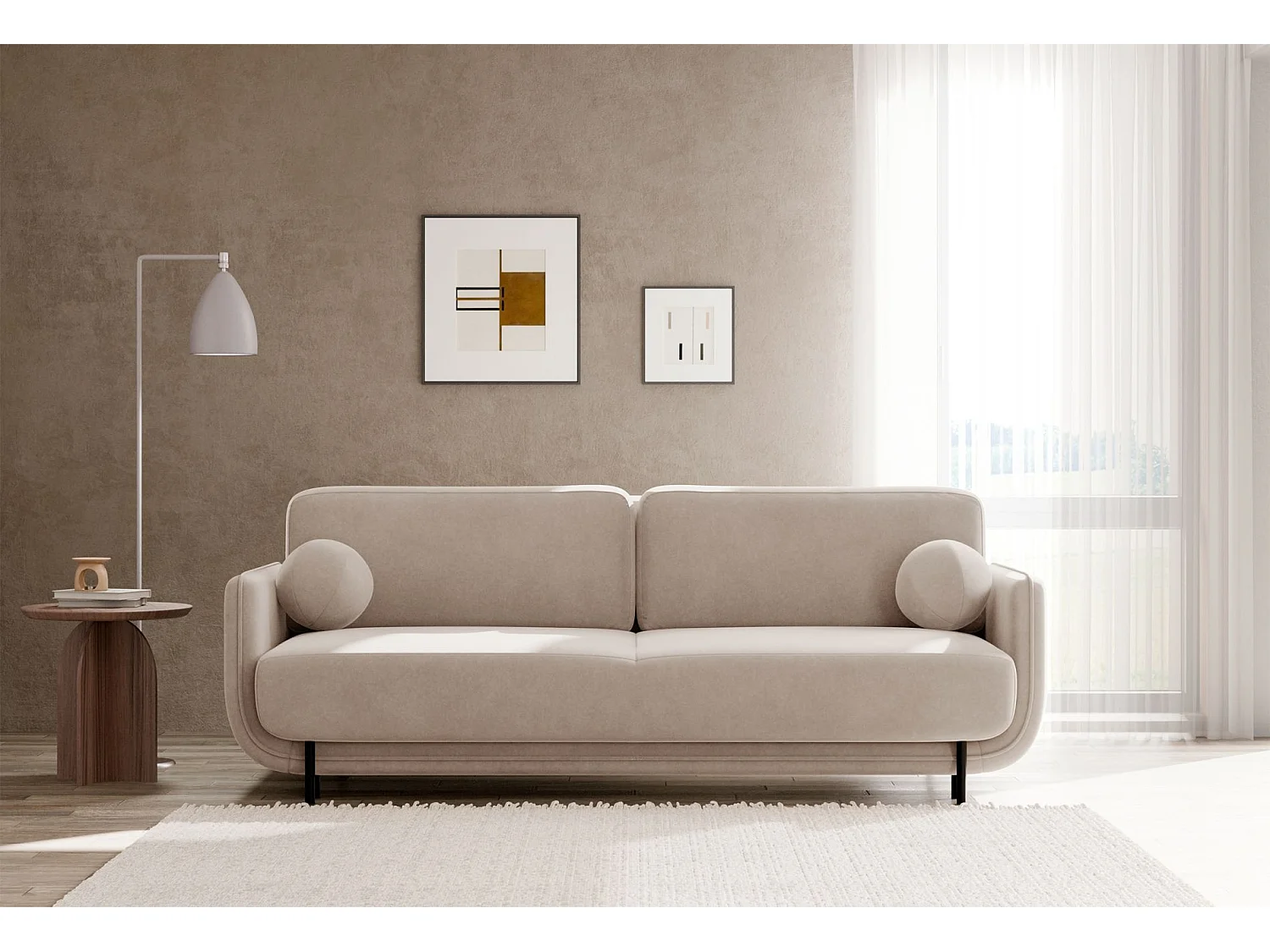 Canapé convertible 3 places – velours – beige – OVALS