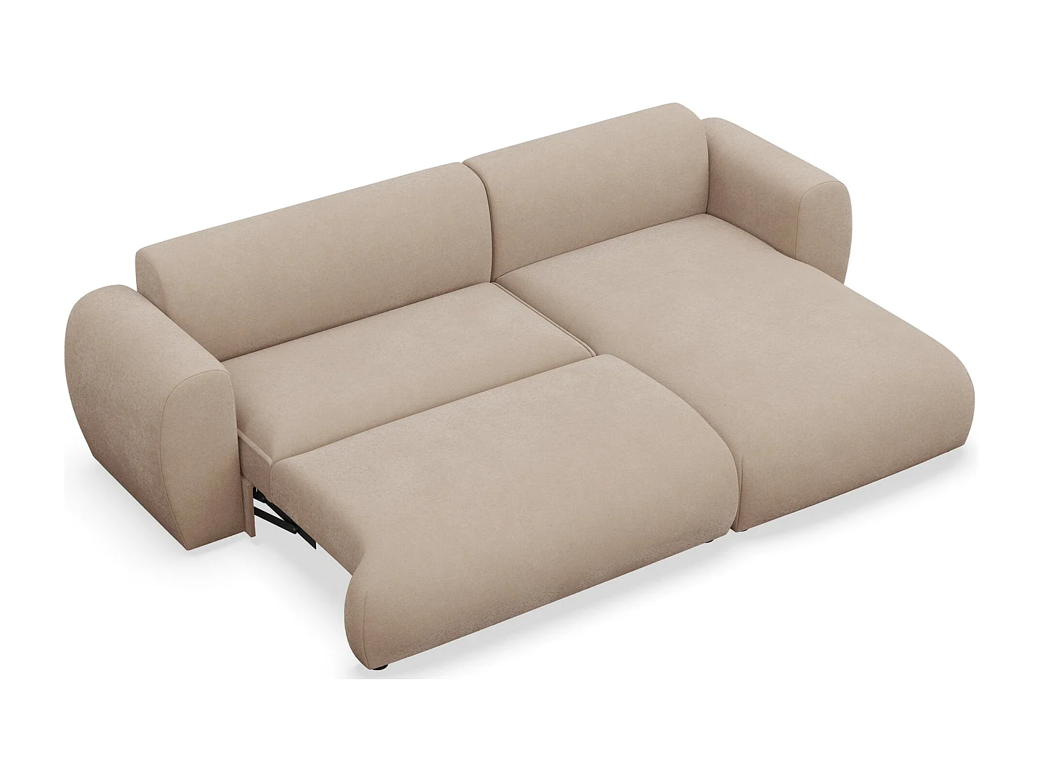 Canapé d'angle convertible 3 places en tissu chenille beige EMIA