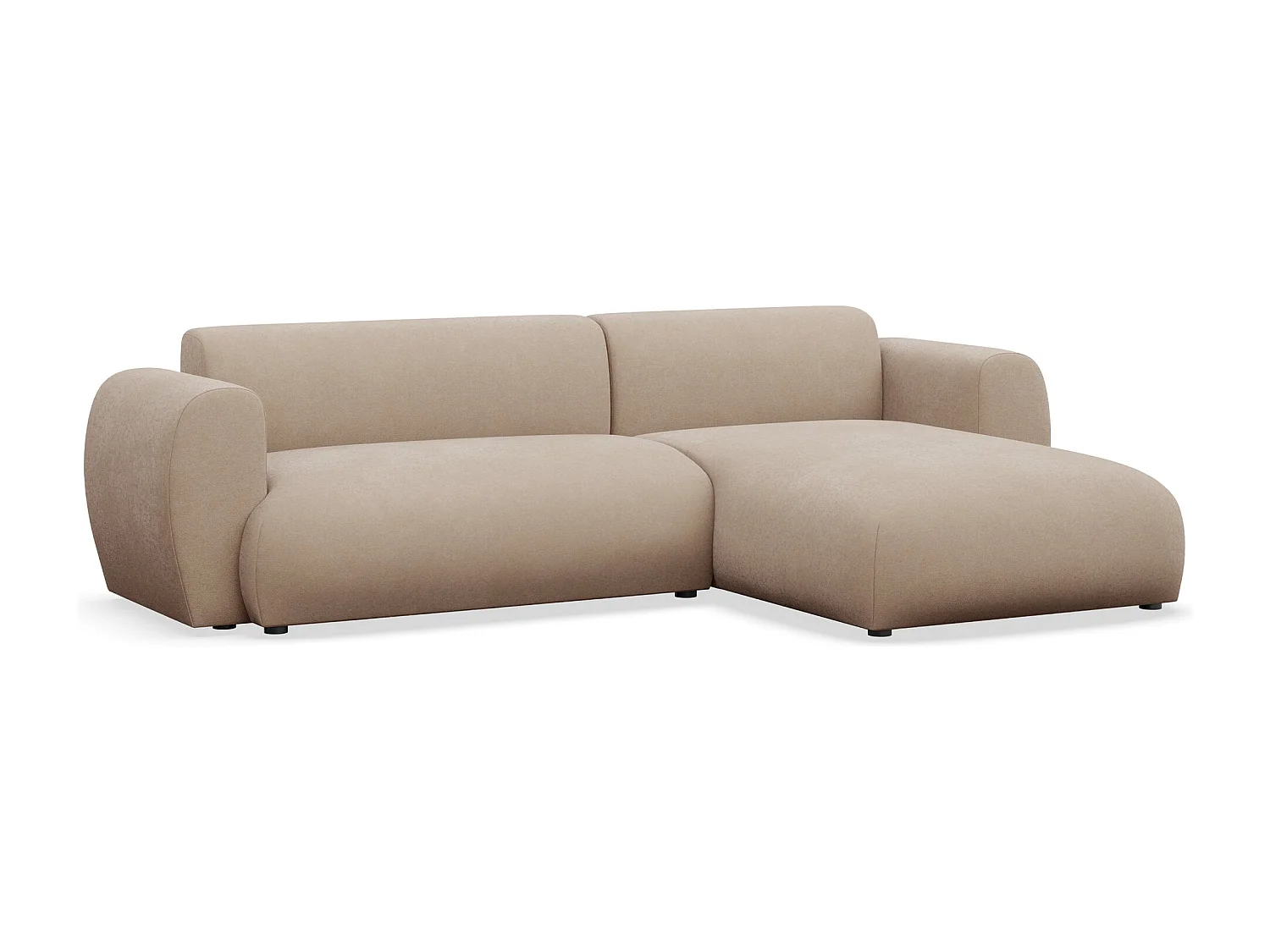Canapé d'angle convertible 3 places en tissu chenille beige EMIA