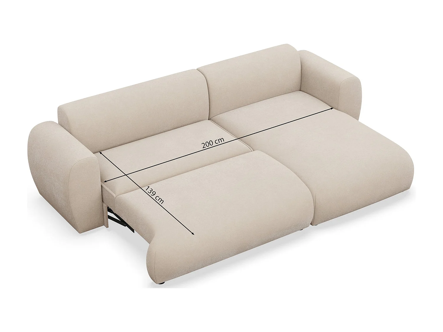 Canapé d'angle convertible 3 places en tissu chenille beige EMIA