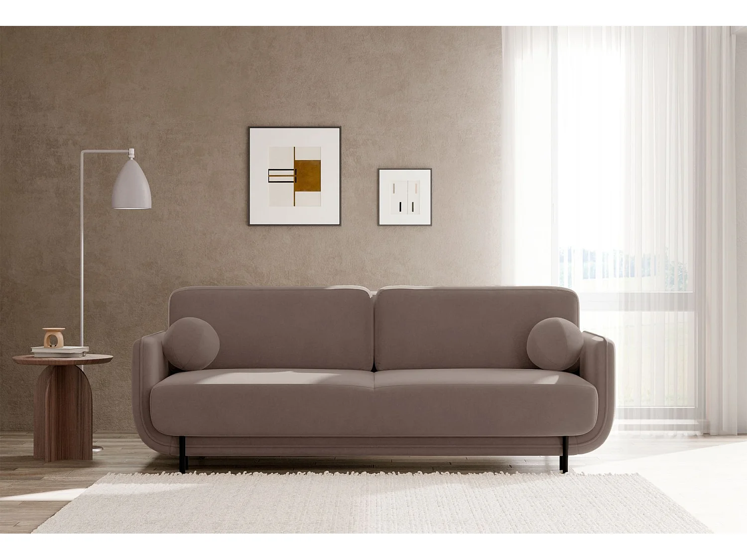 Canapé convertible 3 places – velours – brun clair – OVALS