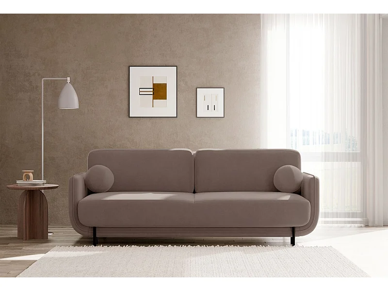 Canapé convertible 3 places – velours – brun clair – OVALS