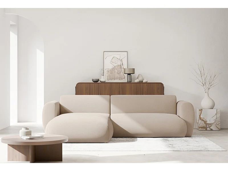 Canapé d’angle avec chenille facile d’entretien – couchage – Crème – gauche – EMIA