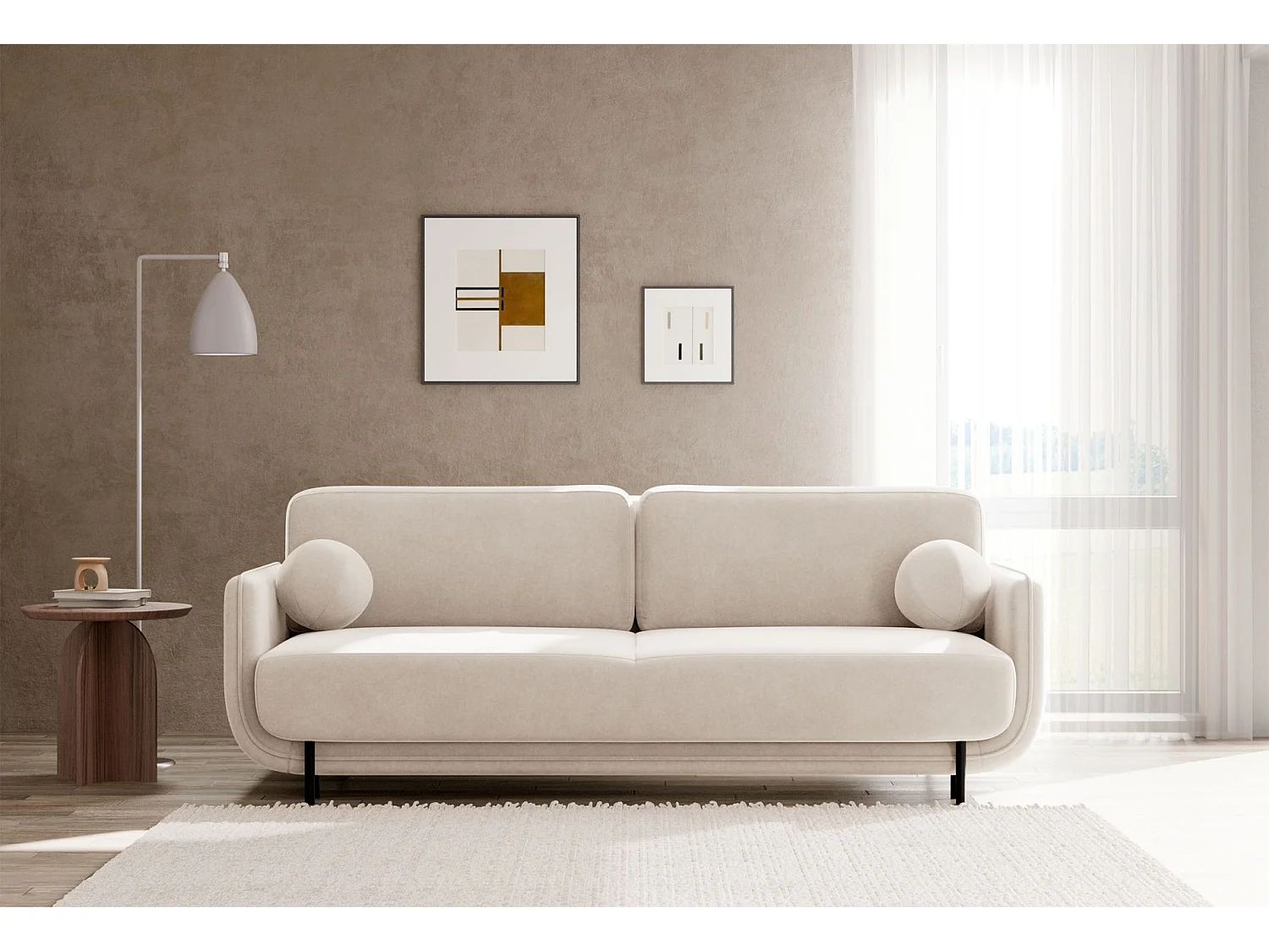 Canapé convertible 3 places – velours – beige clair – OVALS