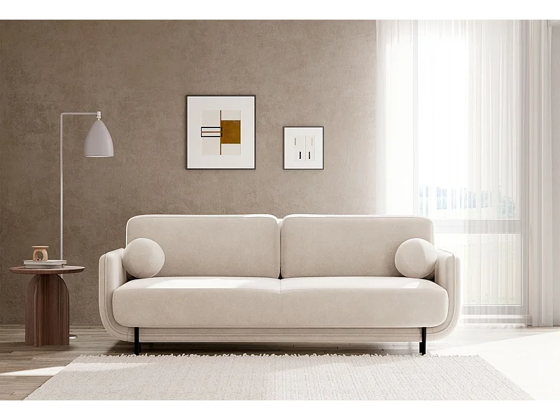 Canapé convertible 3 places – velours – beige clair – OVALS