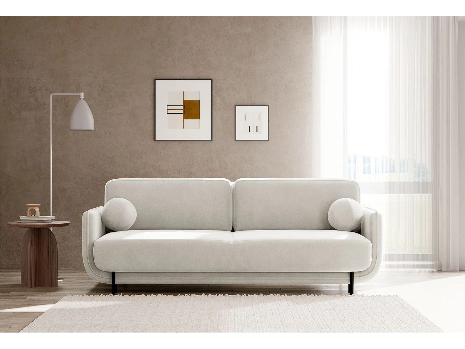 Canapé convertible 3 places – velours – crème – OVALS