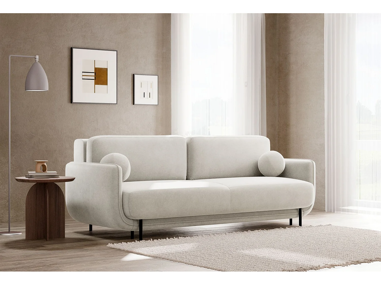 Canapé convertible 3 places – velours – crème – OVALS