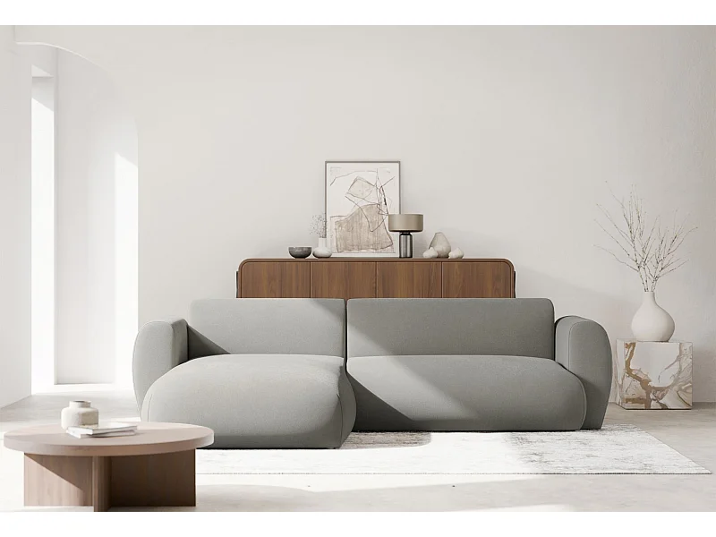 Canapé d’angle avec chenille facile d’entretien – couchage – Gris clair – gauche – EMIA
