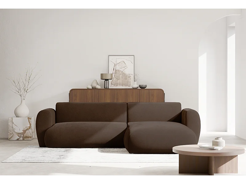 Hoekbank met chenille – slaapfunctie – Bruin – rechts – EMIA