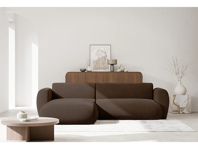 Canapé d’angle avec tissu chenille – couchage – Brun – gauche – EMIA