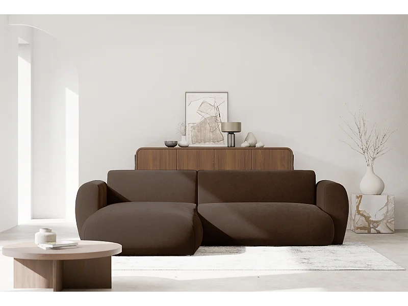 Ecksofa mit Chenillebezug – Schlaffunktion – Braun – links – EMIA