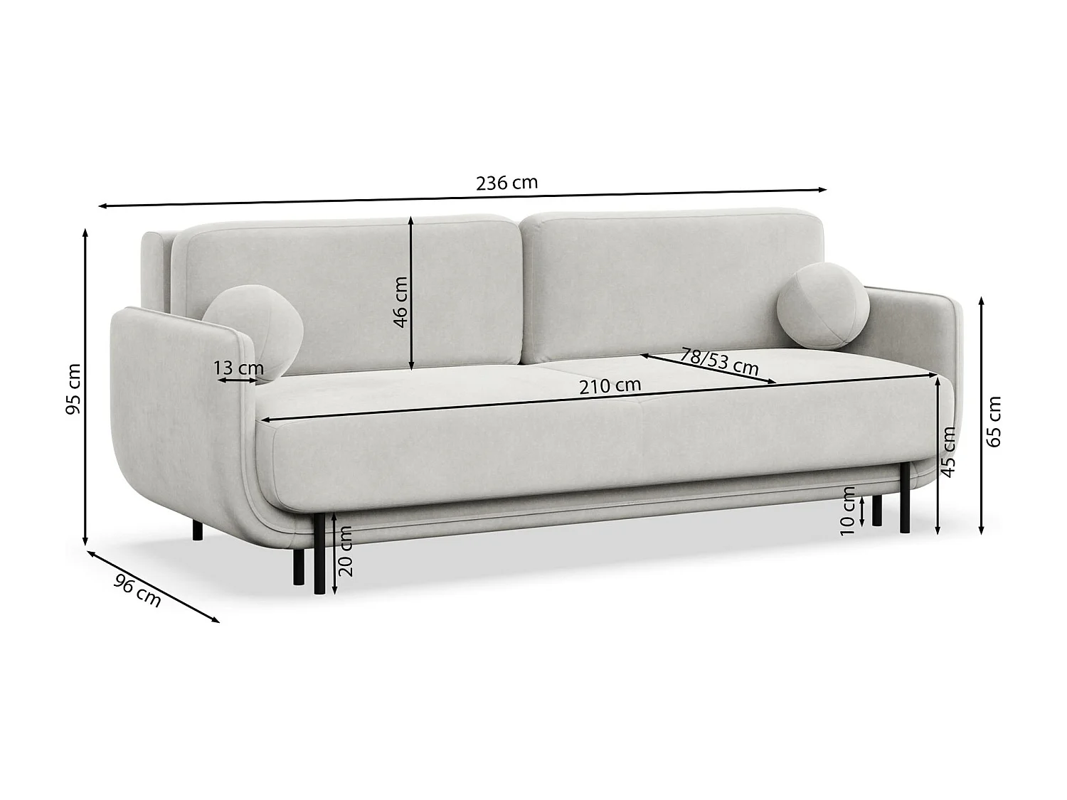 Canapé convertible 3 places – velours – vert sauge – OVALS