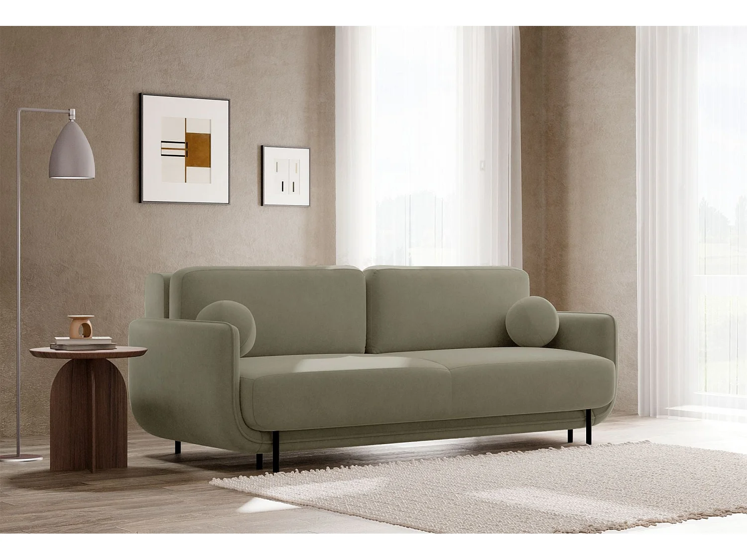 3-Sitzer Schlafsofa – Samt – Salbeigrün – OVALS