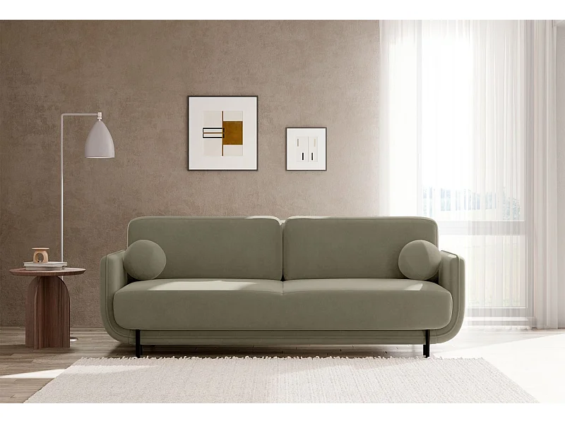 Canapé convertible 3 places – velours – vert sauge – OVALS