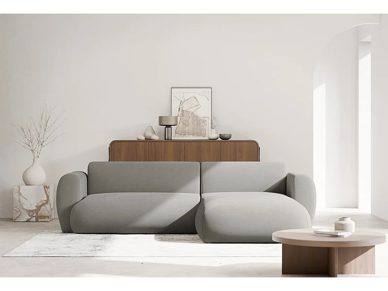 Canapé d’angle avec chenille facile d’entretien – couchage – Gris clair – droit – EMIA