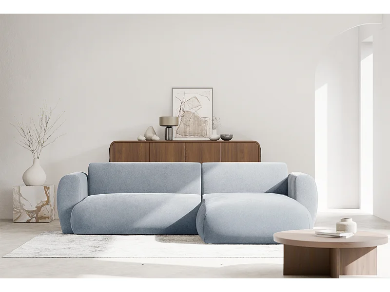 Canapé d’angle avec tissu chenille – couchage – Bleu clair – droit – EMIA