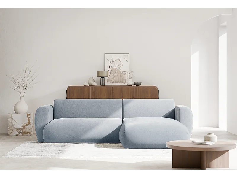 Hoekbank met chenille – slaapfunctie – Lichtblauw – rechts – EMIA