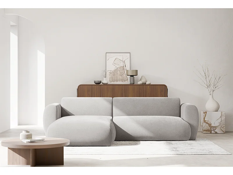 Canapé d’angle avec tissu chenille – couchage – Gris clair – gauche – EMIA