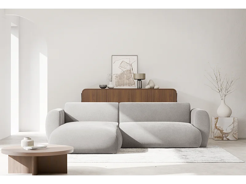 Ecksofa mit Chenillebezug – Schlaffunktion – Hellgrau – links – EMIA