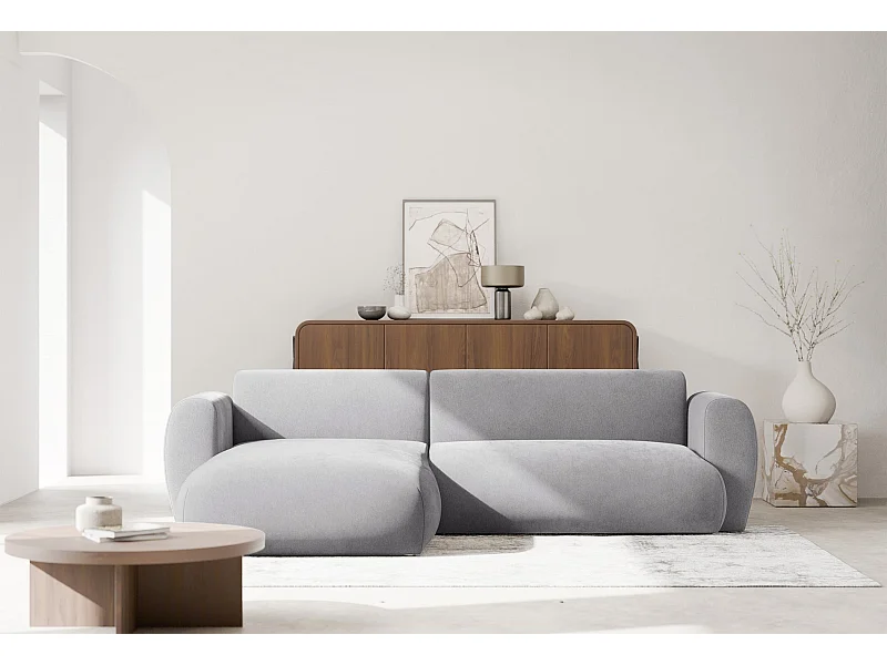 Canapé d’angle avec tissu chenille – couchage – Gris – gauche – EMIA