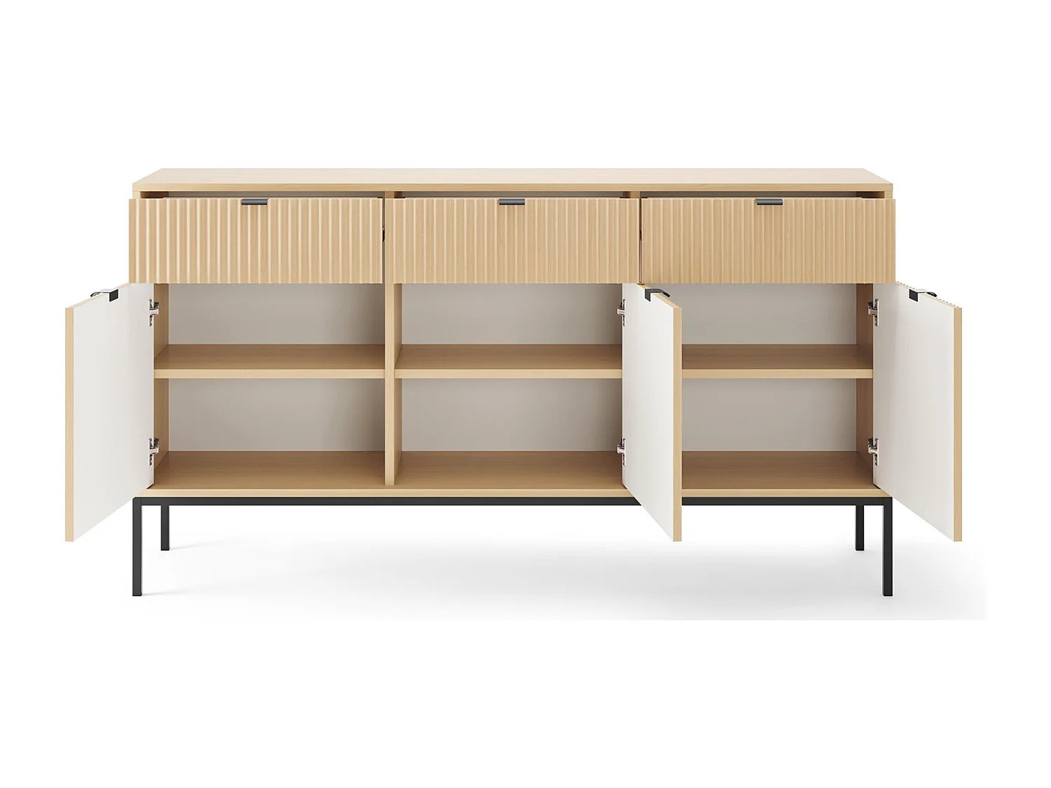 Buffet 3 portes - 154 cm - aspect chêne avec pieds noirs - VELLORE