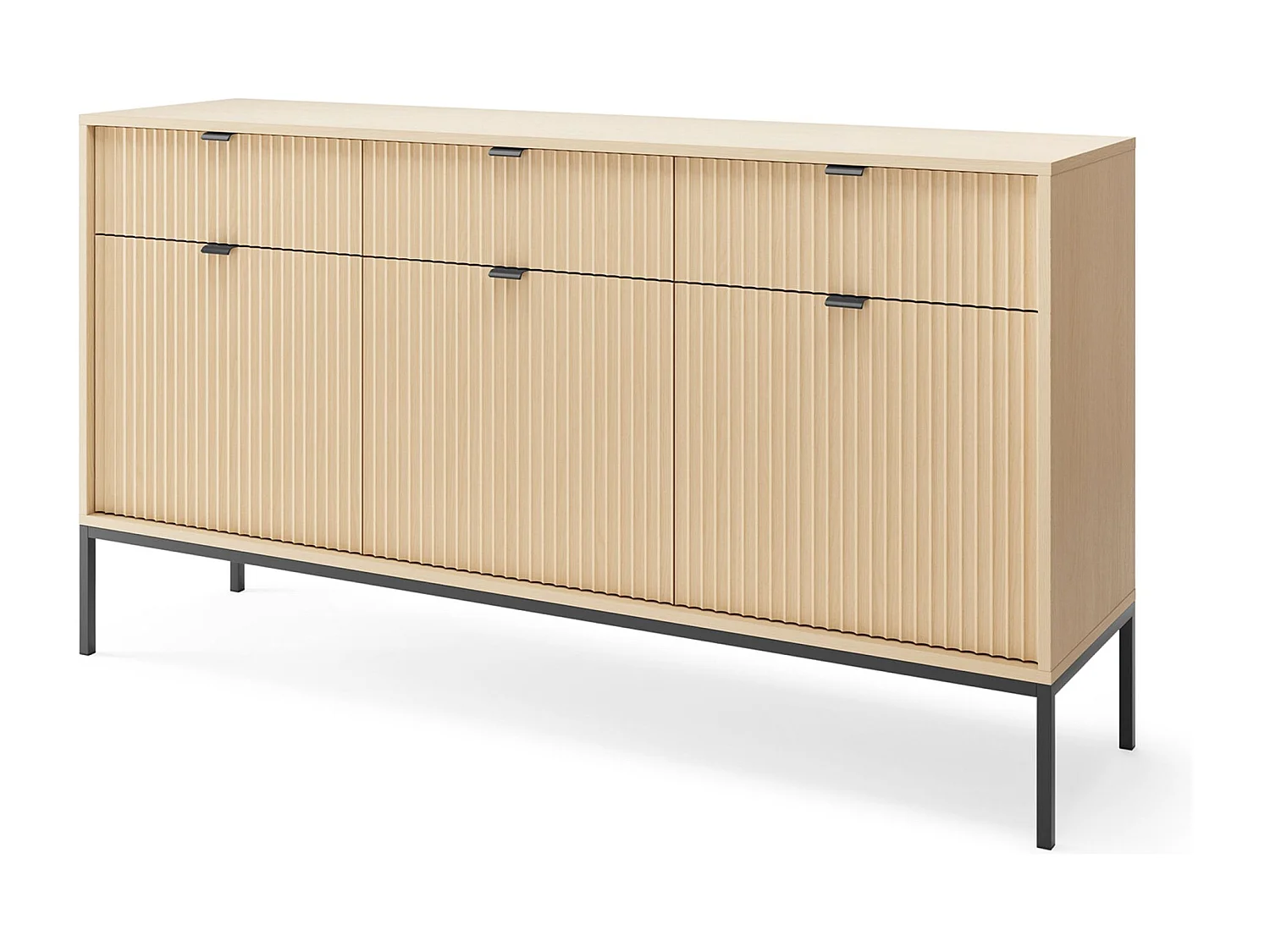 Buffet 3 portes - 154 cm - aspect chêne avec pieds noirs - VELLORE