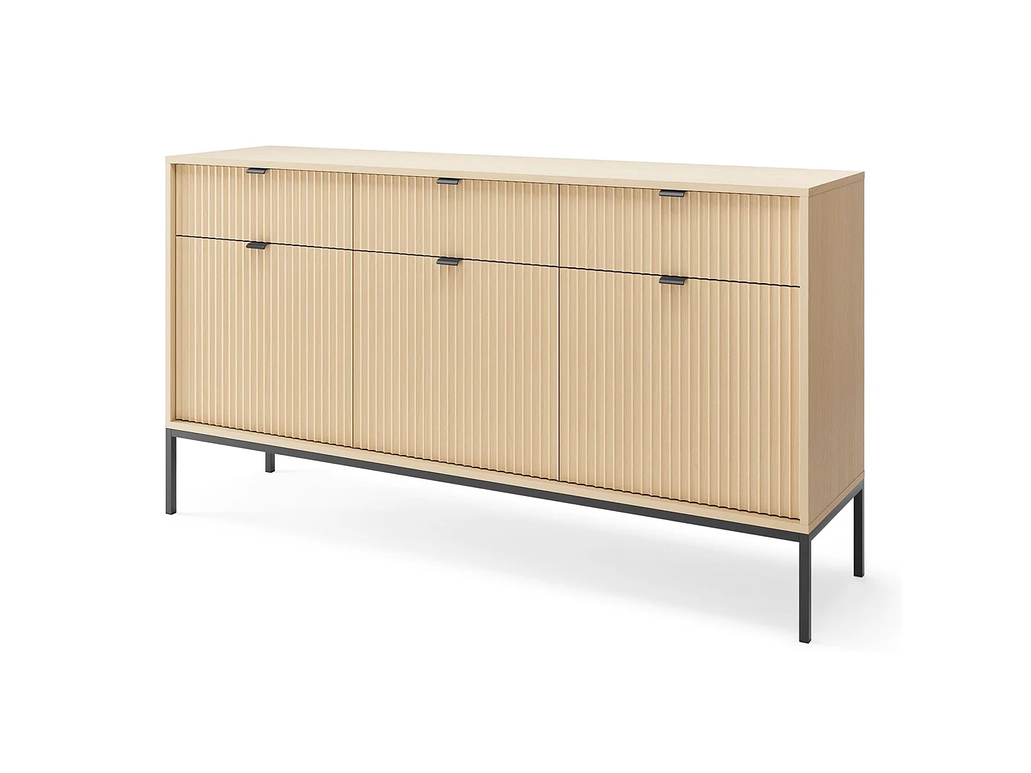 Buffet 3 portes - 154 cm - aspect chêne avec pieds noirs - VELLORE