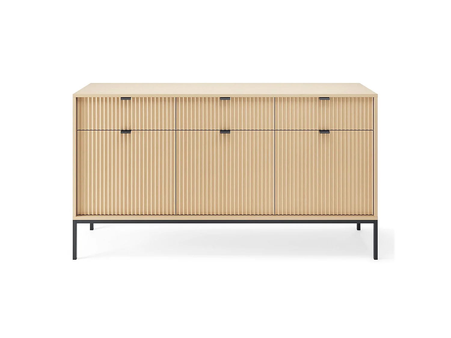 Buffet 3 portes - 154 cm - aspect chêne avec pieds noirs - VELLORE