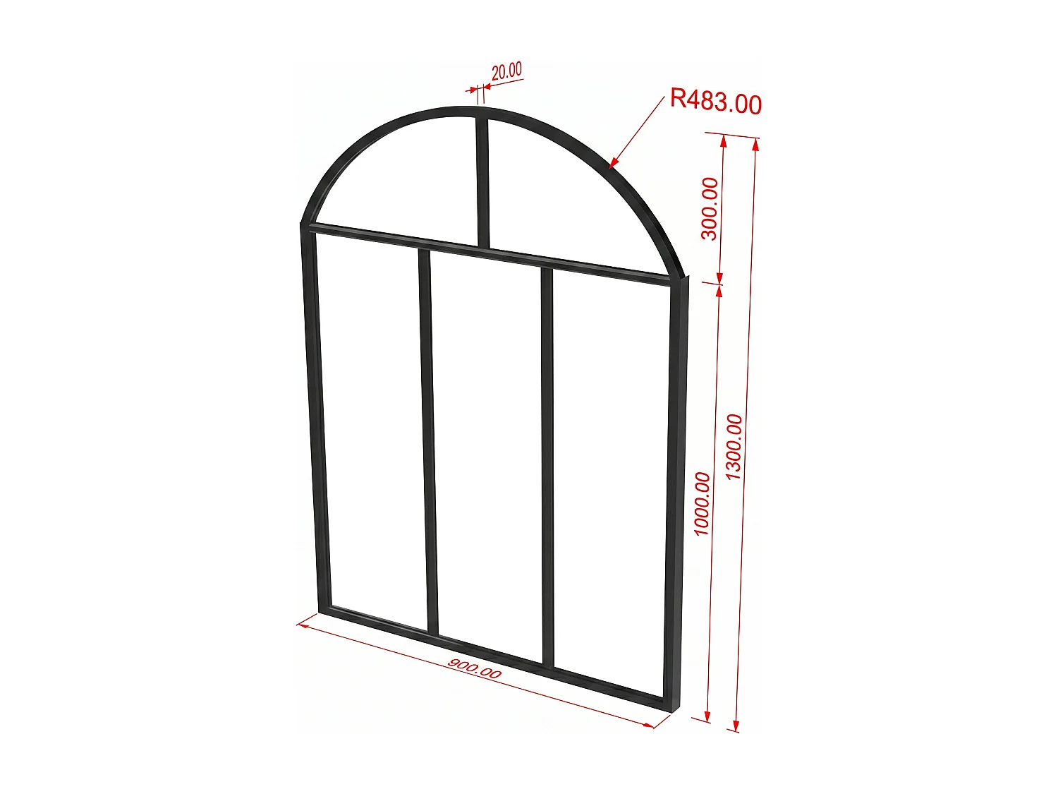 Verrière atelier en arche en aluminium thermolaqué noir 90 x 130 - (L x H) - ARLUNA