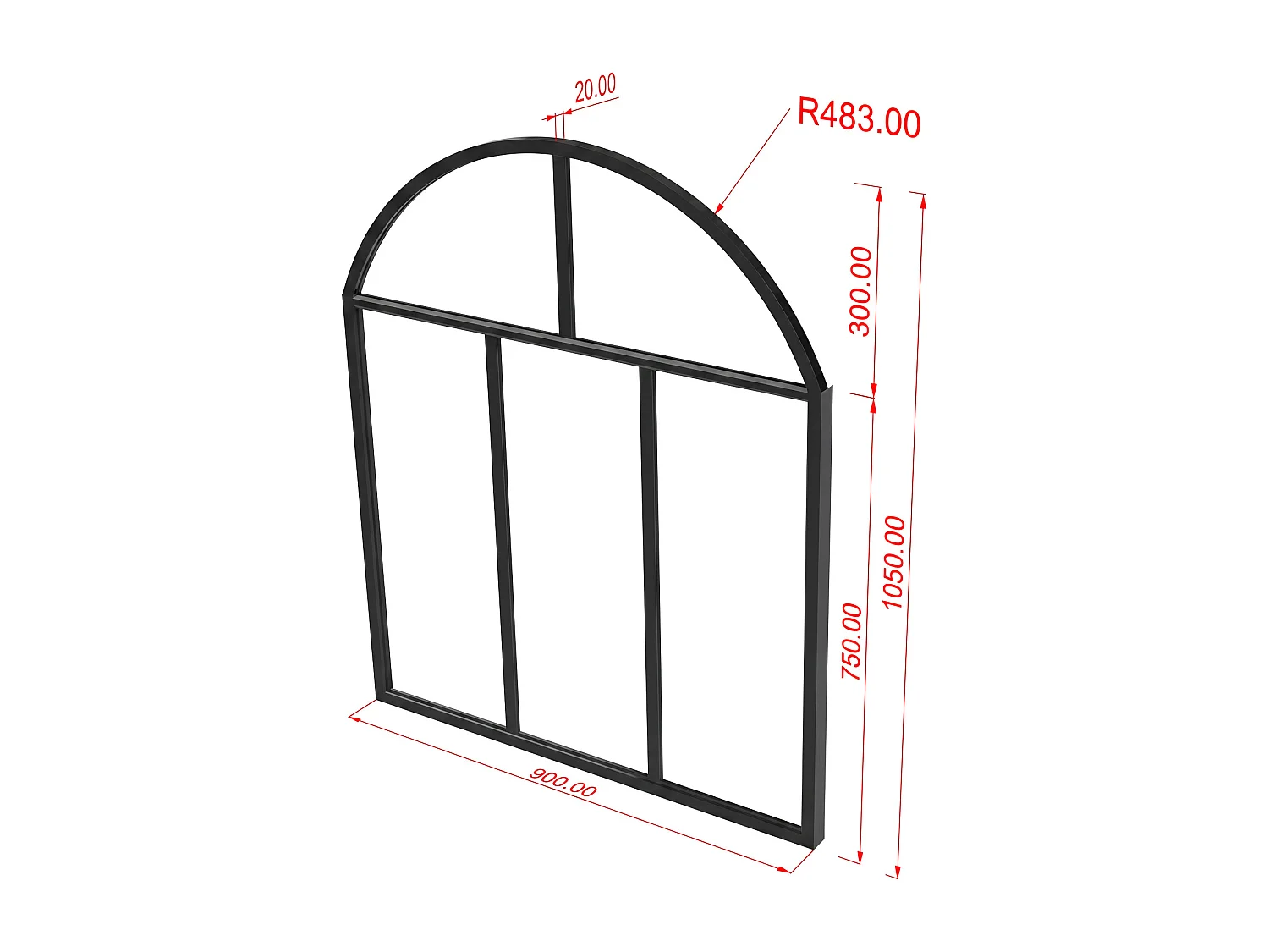 Verrière atelier en arche en aluminium thermolaqué noir 90 x 105 - (L x H) - ARLUNA