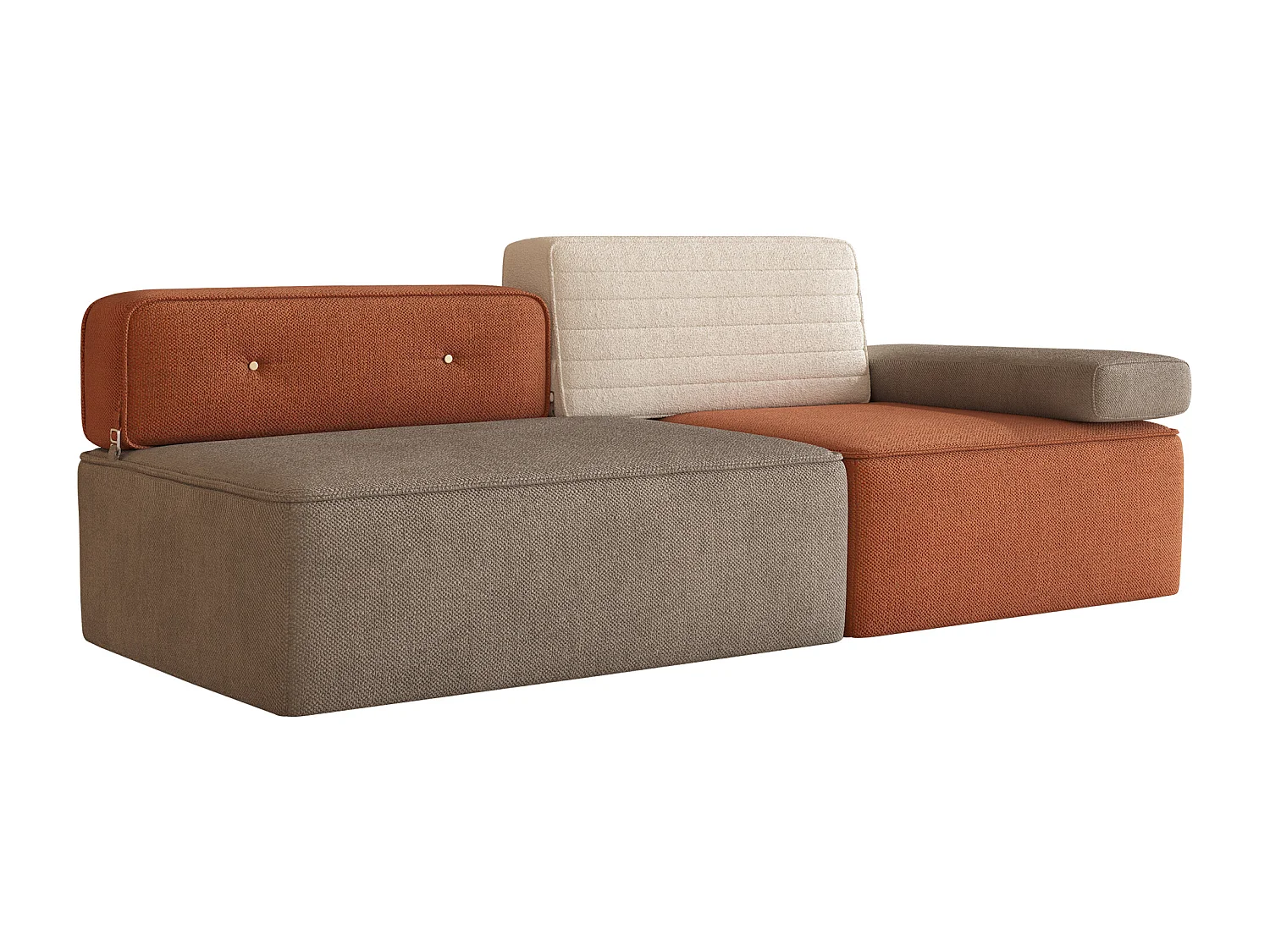 Modulares Ecksofa aus mehrfarbigem Stoff, modernes Wohnzimmeldesign mit abnehmbaren Sitz- und Rückenpolstern, anpassbare Konfiguration für den Wohnbereich