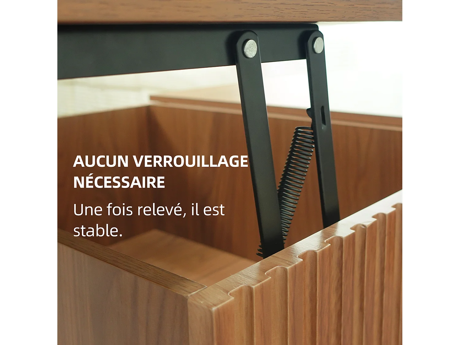 Verhoogbare salontafel met lamellenschuiven en veel opbergruimte, notenkleur 130×70×36 cm, Scandinavisch stijl, te gebruiken als bureau of koffietafel