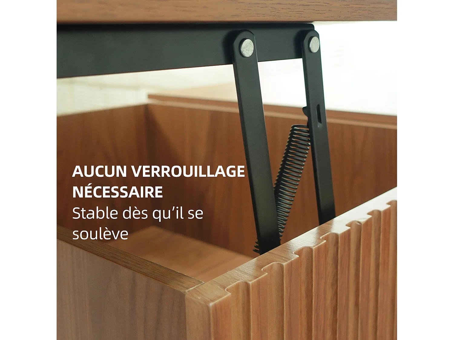 Verhoogbare salontafel met visschubmotief en veel opbergruimte, notenkleur 130×70×48 cm, Scandinavische stijl, te gebruiken als bureau of eettafel