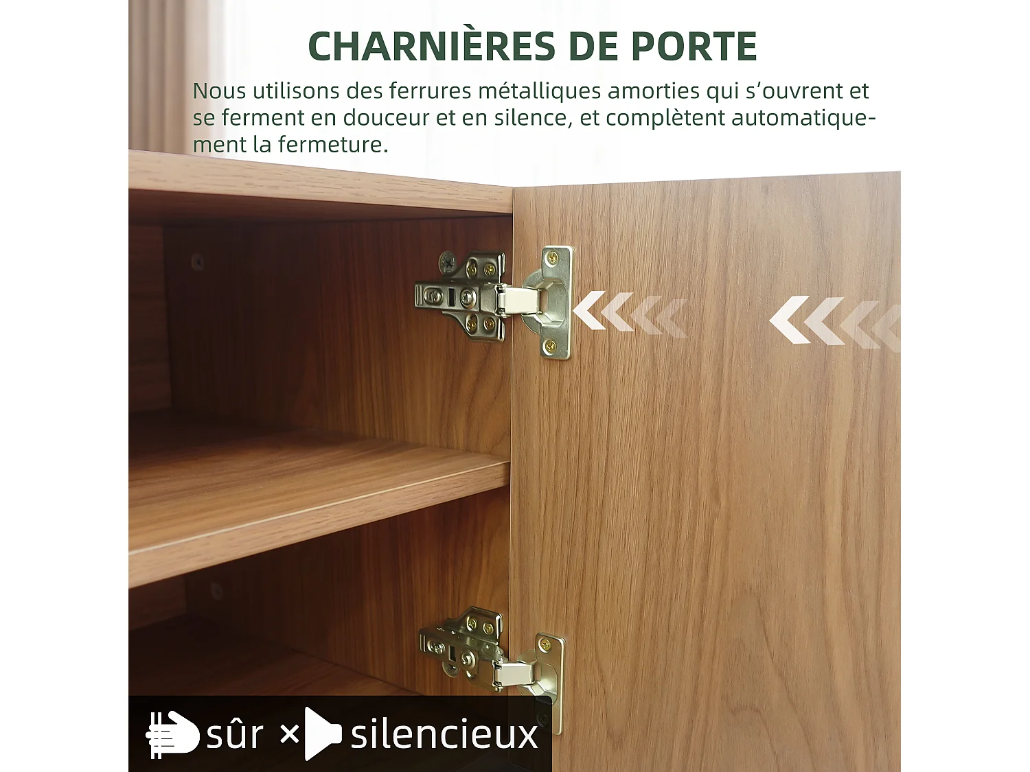 TV-Schrank aus Holz in Nussfarbe mit Lamellentüren, herausnehmbarer Ablage und großem Stauraum, 220-cm-Lowboard, geeignet für Fernseher ab 75 Zoll