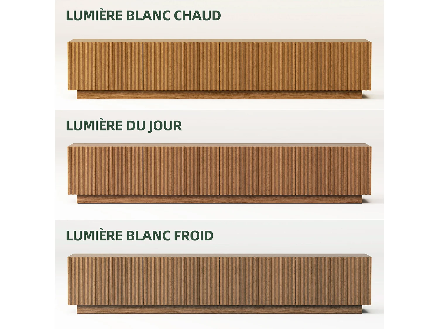 TV-Schrank aus Holz in Nussfarbe mit Lamellentüren, herausnehmbarer Ablage und großem Stauraum, 220-cm-Lowboard, geeignet für Fernseher ab 75 Zoll