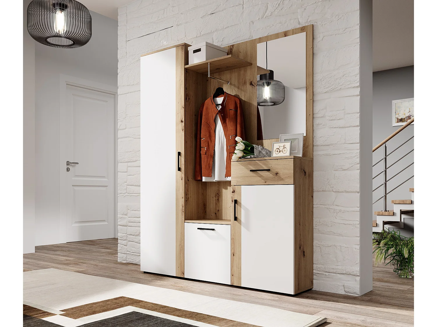 Meuble d'entrée Trio chêne artisan / blanc 145 cm