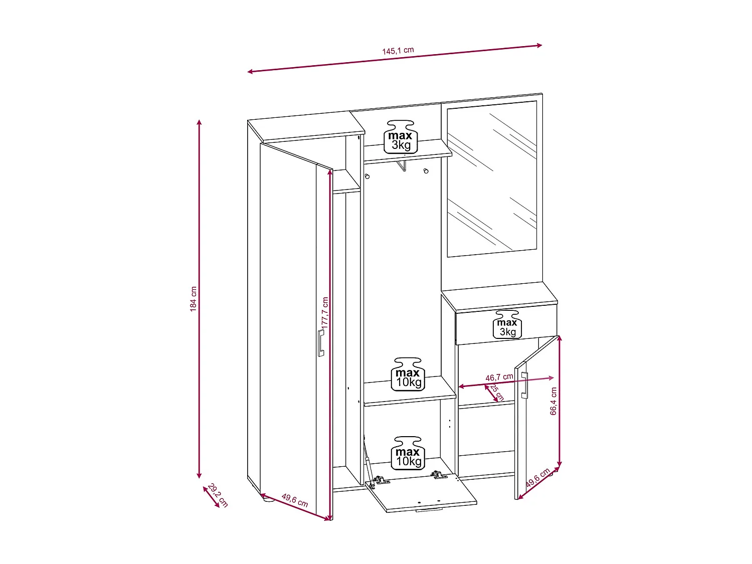 Meuble d'entrée Trio chêne artisan / blanc 145 cm