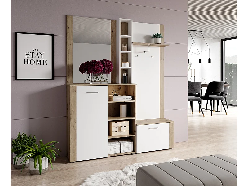 Mueble de entrada Barry roble artesanal / blanco 150 cm