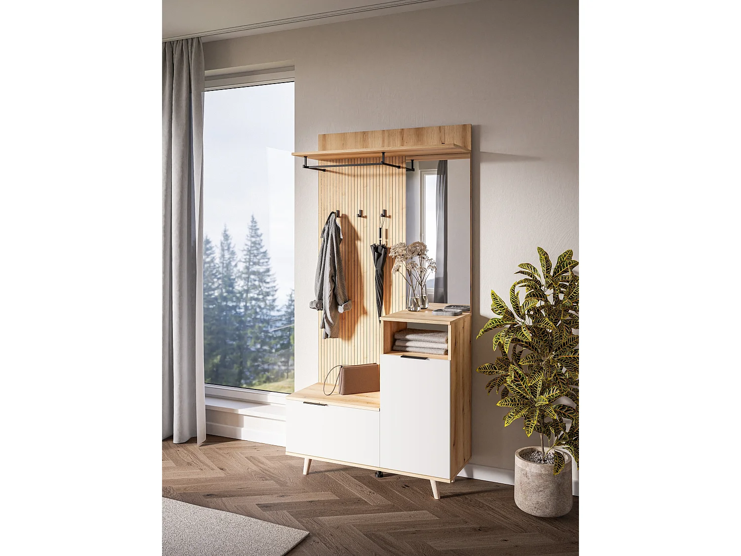 Móvel de entrada Nordic C carvalho evoke / tabilla / branco 100 cm